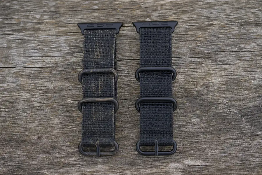 Two identical bands side by side, one worn one new