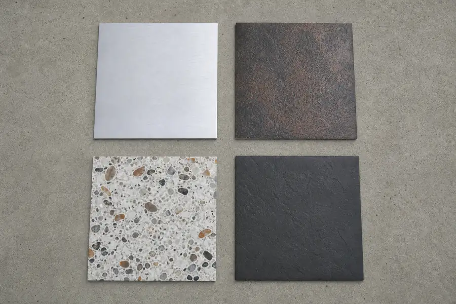 Overhead of the four inlays showing texture differences